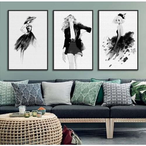 Abstract Fashion Canvas Art Ballet Dancing Girls Posters Modern Black and White Print Painting Bedroom Decoration Wall Pictures