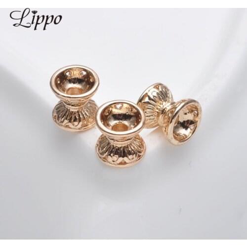 15pcs 7.2mm*7.3mm Double Lotus bugle Gold plated bead caps receptacle Beads Spacer Beading DIY Fittings jewelry Accessories