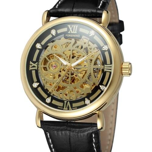 Forsining Top Brand Classic Hollow Skeleton Mechanical Watch Saat Clock Hours Couple Mens Watch Leather Ladies Women Watches