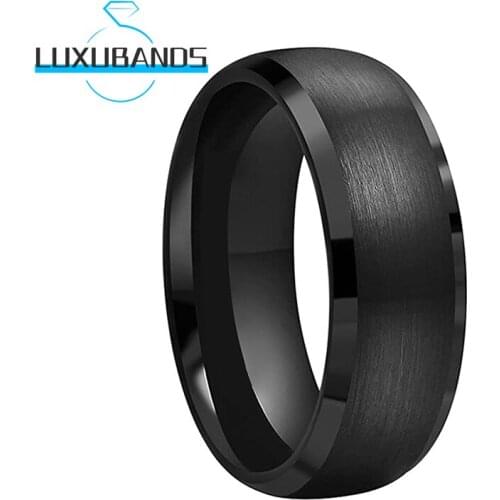 Black Wedding Rings 8MM For Men Wemen Beveled Edges Tungsten Engagement Domed Bands Brushed Finished Comfort Fit