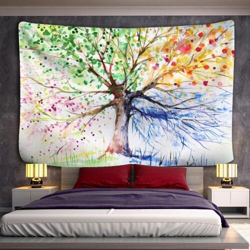 Colorful Tree Tapestry Wall Hanging Psychedelic Forest with Birds Wall Tapestry Bohemian Mandala Hippie Tapestry for Bedroom Liv