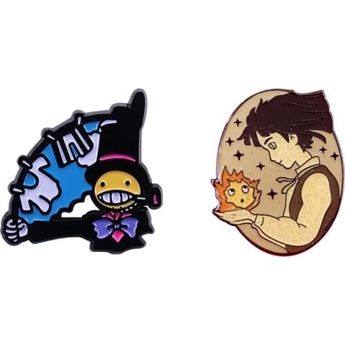 Owls Moving Castle Enamel Pin Set Sophie And Calcifer Brooch Tumip Head Badge Accessory