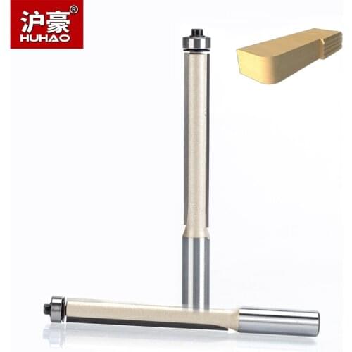 HUHAO 2pcs/lot CNC Flush Trim Router Bits for Wood 1/2*1/2*3" Lengthened Trimming Cutters with Bearing Woodworking Tool Endmill