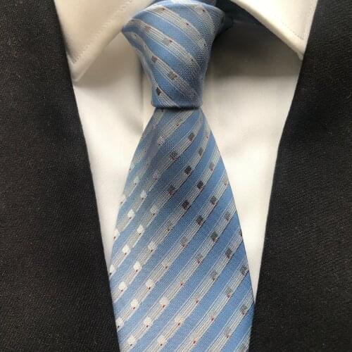 10 cm Width New Design Mens Ties Jacquard Woven Neck Tie Blue Striped Neckties to Match Shirts