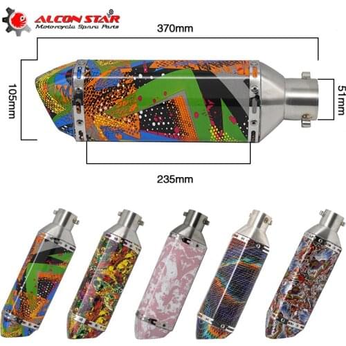 Alconstar- 51mm Motorcycle Graffiti Style Exhaust Muffler Pipe Escape Moto for Honda for Yamaha KTM GY6 Scooter Dit Bike Racing