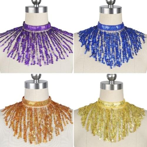 K3NF Women Latin Belly Dance Choker Collar Vintage Sequins Tassels Necklace Dancewear