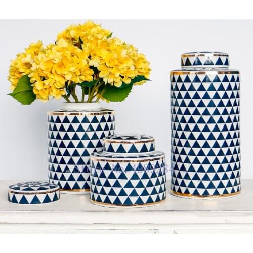 Creativity Geometric Ceramic Storage Tank with Cover Handmade Vase Handicraft Decoration Ceramic Jar for Storage Home Decoration