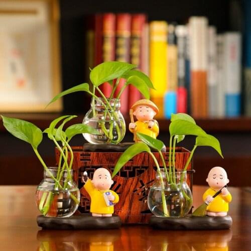 Creative Glass Decoration Monk Small Flowerpot Cute Cartoon Dill Vase Ceramic Hydroponic Container Rack Gift Decoration