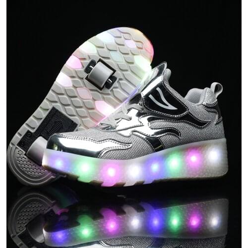 2021 Roller Skates USB Charge Child Sneakers Boy Girls Gift Led Light Shoes With 2 Wheels Convertible Sport Flying Shoes Flash