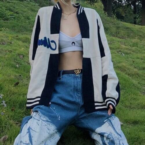 Bomber Jacket Women Baseball Uniform Hip Hop Splicing Corduroy Couple Boyfriend Autumn Coat Unisex Streetwear Vintage Clothing