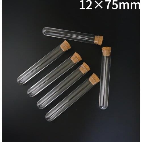 50pcs/100pcs/200pcs 12x75mm Size Laboratory Plastic Test Tube With Cork Stopper For School Lab Experiment