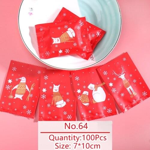 100pcs/lot Candy Bag Homemade Cookies Color Winter Animal Pattern Sack Nougat Party Four In One Snack Food Packing Red Bags