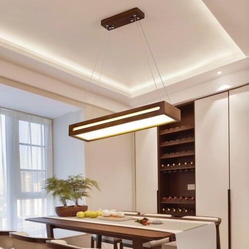 Minimalist Dining Room Wood Chandeliers Walnut Color Modern LED Long Dining Table Living Room Bar Nordic Office Hanging Lamp