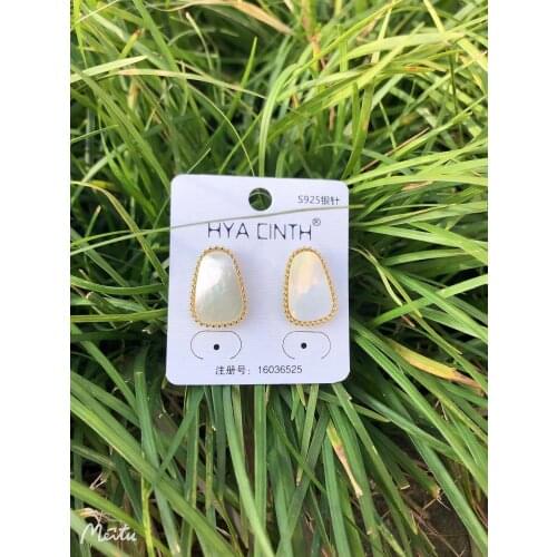 S925 Silver Ear Needle Stud Earrings Minimalist Fresh Mother Shell With Brass14kGold Korea Jewelry for Women HYACINTH 2021 Hot