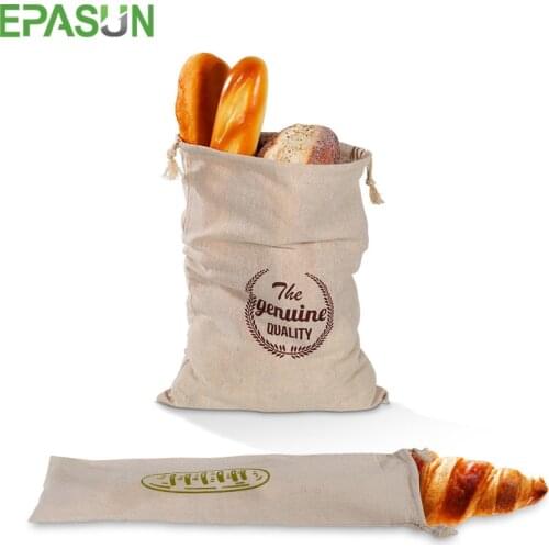 EPASUN Reusable Linen Bread Bags Homemade Drawstring Bag For Loaf Artisan Bread Food Storage Bag Linen Bread Bags For Baguette
