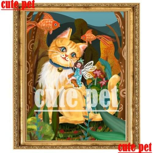 Cute pet DIY Mosaic Embroidery diamond Art painting Cat and elf girl full drill cross stitches diamond Paintings Home Wall Deco