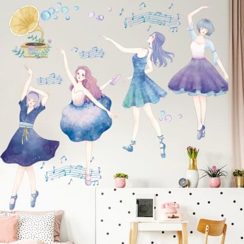 Music Dancing Girl Wall Stickers for Kids room Kindergarten Girls room Classroom Eco-friendly Vinyl Wall Decals Art Home Decor
