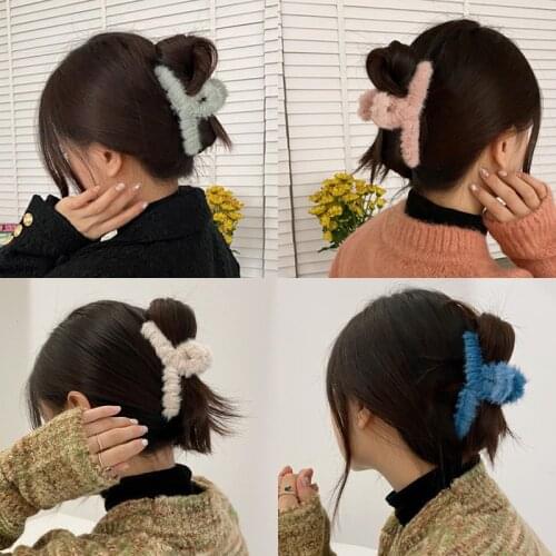 2021 New Women Girls Cute Colorful Soft Plush Hair Claws Sweet Hair Holder Headband Hair Clip Hairpin Fashion Hair Accessories