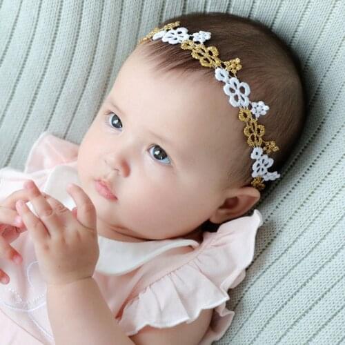 White Gold Color Girls Headbands Toddler Kids Baby Girls Princess Lace Flowers Headbands Hair Accessories