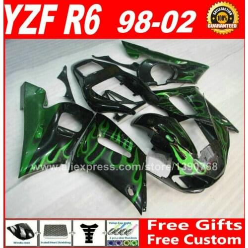 Green flame fairing for YAMAHA YZF R6 98 99 00 01 02 quality plastic parts fairings kits 1998 1999 2000 2001 2002 kit