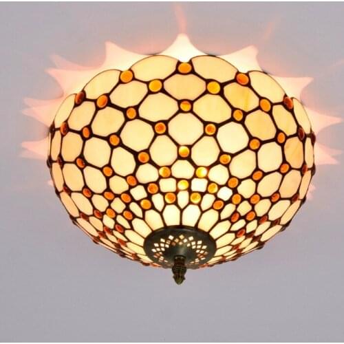 30cm European-Style Simple Brown Beads Colored Glass Restaurant Bedroom Corridor Corridor Bathroom Glass Ceiling Lamp