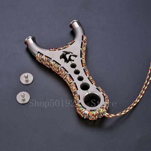 High Quality Titanium Alloy Slingshot with Rubber Band Detachable Head CNC Cutting Process Professional Hunting Catapult