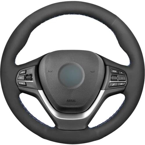 Hand-stitched Black Suede No-slip Car Steering Wheel Cover for BMW X3 F25 2010-2017 X4 F26 2014-2018
