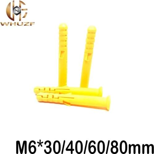 100pcs M6*30/40/60/80mm small fish yellow croaker plastic expansion pipe plastic plug is self-tapping screws