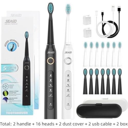 SEAGO Sonic Electric Toothbrush SG-507 Adult Waterproof IPX7 5 Mode USB Charging Rechargeable Tooth Brushes Replacement Heads