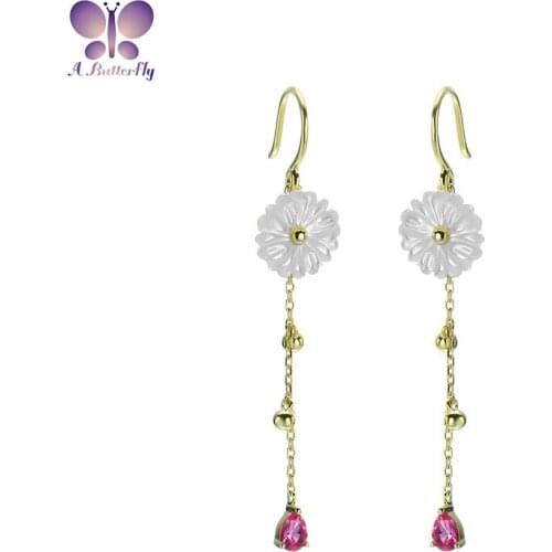 9K Gold Stud Earrings Sunflower Fashion Personality Tassel Earrings Birthday Gift