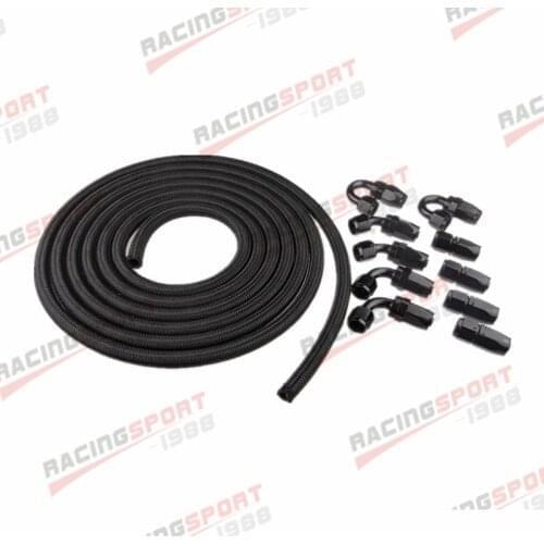 -12AN AN12 Nylon Braided Oil Fuel Line Hose + Hose End Fitting Adaptor Kit Black