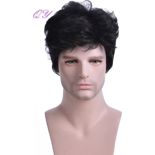 Synthetic Men Straight Wigs Natural Black Short Fashion Man Wigs Adjustable Size High Temperature Fiber Breathable Male Hair Wig