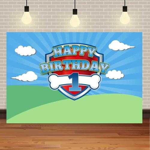 Seekpro Photography Background Kids Baby Birthday Banner Backdrop Paw Dog Party Blue Paw boy Photo Background Photocall