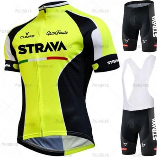 STRAVA 2021 Cycling Jersey Set MTB Road Bike Racing Shirts Suit Breathable Cycling Sportswear Premium Bicycle Bib Set Anti-UV