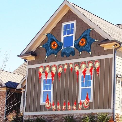 Horrible Monster Door Stickers Outdoor Halloween Face Decoration Scary Eyes Fangs Nostril Car Sticker Festival Party Supplies