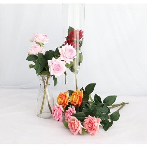 3pcs Artificial 2 Heads Velvet Silk Rose Wedding Flower Arrangement Home Decoration Fake Flowers Valentines Day Gifts 8 Colours