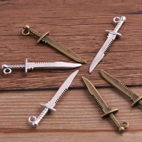 20PCS 10*43mm Two Color Fashion Knife Charms Vintage Metal Zinc Alloy Weapons Sword Pendant Charms