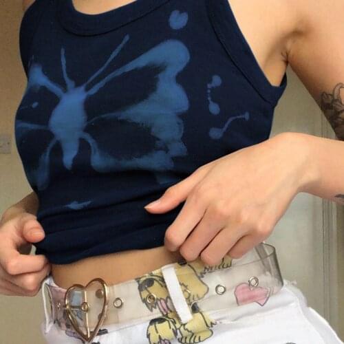 Y2K Aesthetics Tank Tops Butterfly Print Brown Crop Tops Indie Streetwear O-neck Sleeveless Tank Tops 90s Fashion Summer Vests