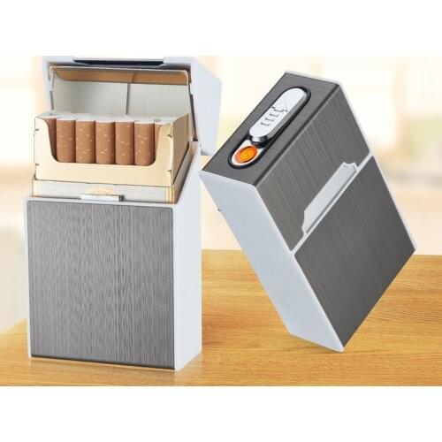 Charging Toxoid Box 20 Pack Conventional Cigarette Box Fireworks One Metal Brushed High-end Charging Lighter Smoking Accessories