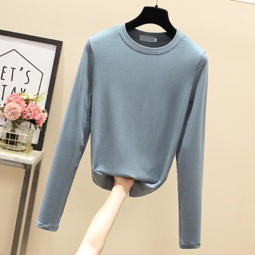 2021 Long Sleeve T Shirt O-Neck Autumn Spring T-Shirt Women Casual Slim Woman Tshirt Top Plus Size Korean Tee Shirt Femme