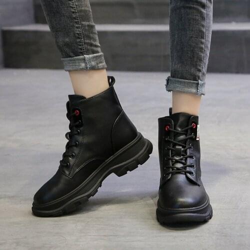 Okkdey New 2020 Women Ankle Boots PU Leather Lace-up Autumn Winter Shoes Woman Wedges Female Short Boots Ladies Botas SH09061