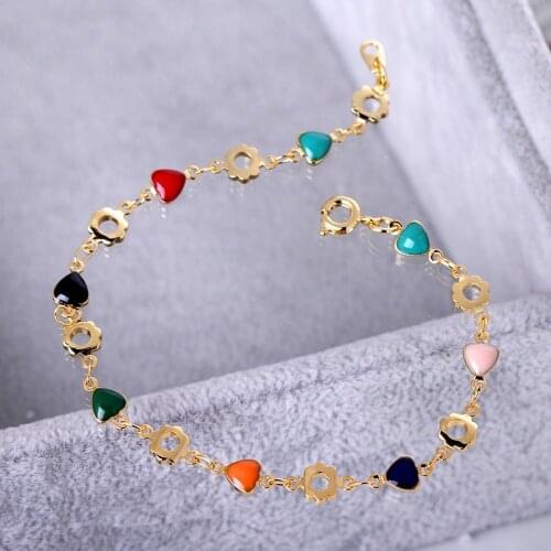 Women Heart Gold Color Charm Bracelets Zircon Stone Hollow Flower Bracelet Fashion Jewelry pulseras