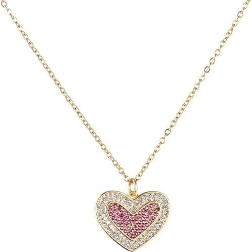 Rainbow Cz pink heart Necklace Pendant Choker Colorful Copper snake chain Necklace Jewelry zircons Accessories gift for Women