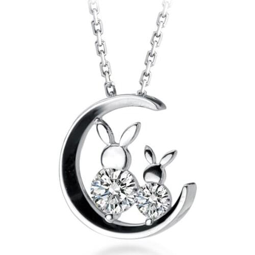MIQIAO Woman Fashion Jewellery Rose Gold Color Real 925 Sterling Silver Necklace Diamond Zircon Two Rabbit Moon Female Pendants