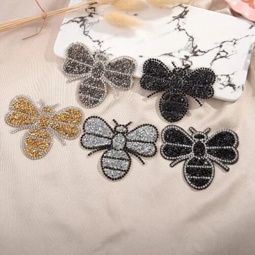 Animal Bee Patches Rhinestone Cloth Sticker Hot Heat Transfer DIY Iron On Clothing Bag Shoes