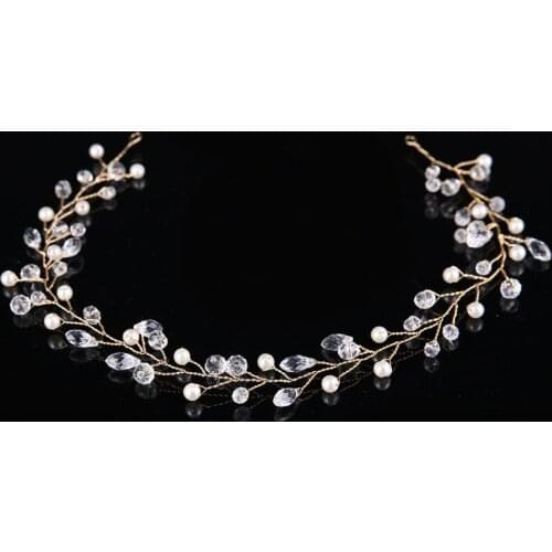 Gold Silver Color Faux Pearl Crystal tiara Water Droop Bridal Headband Hair Accessories Wedding Hair Jewelry ornaments