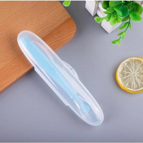 1Pcs Non-slip Baby Spoon+Storage Box Multicolor Baby Training Spoon Baby Feeding Tableware Liquid Silicone Spoon Box