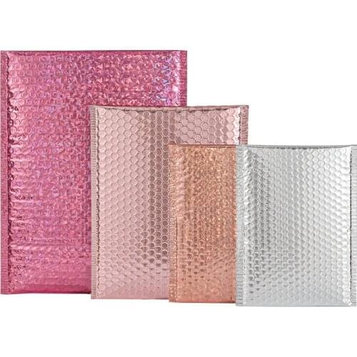 10PCS Holographic Foil Bubble Mailer Makeup Gift Bags Glamour Colorful Packaging Bubble Mailer Padded Shipping Mailing Envelope