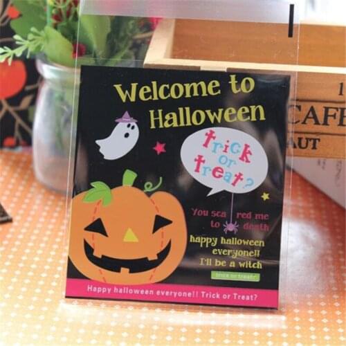100Pcs Halloween Pumpkin Ghost Gift Packaging Bags Candy Self-Adhesive Baking Cake Snacks Nuts Chocolate Party Wedding Pouches