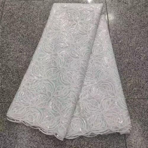 2021 white Nigerian Net Mesh Lace Fabric Top Selling Sequins Lace Fabrics High Quality African French Tulle Lace Fabric white